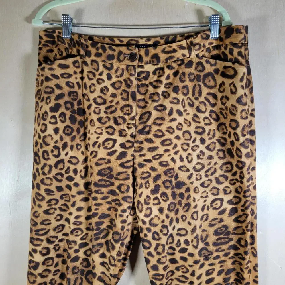 Jones New York Brown Animal Print Stretch Cropped Pants Women Size 14 - Picture 7 of 10